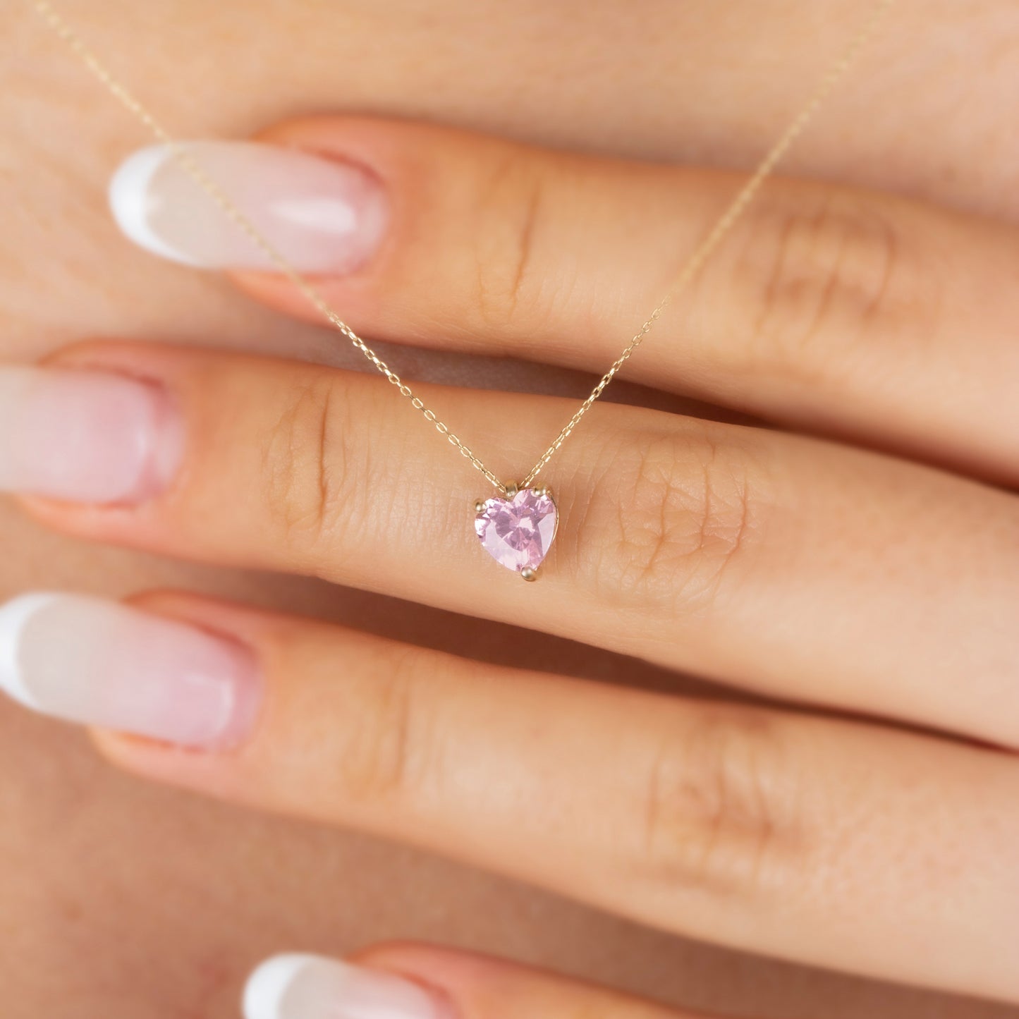 Pink Tourmaline Heart Necklace 8K/10K/14K Solid Gold, October Birthstone