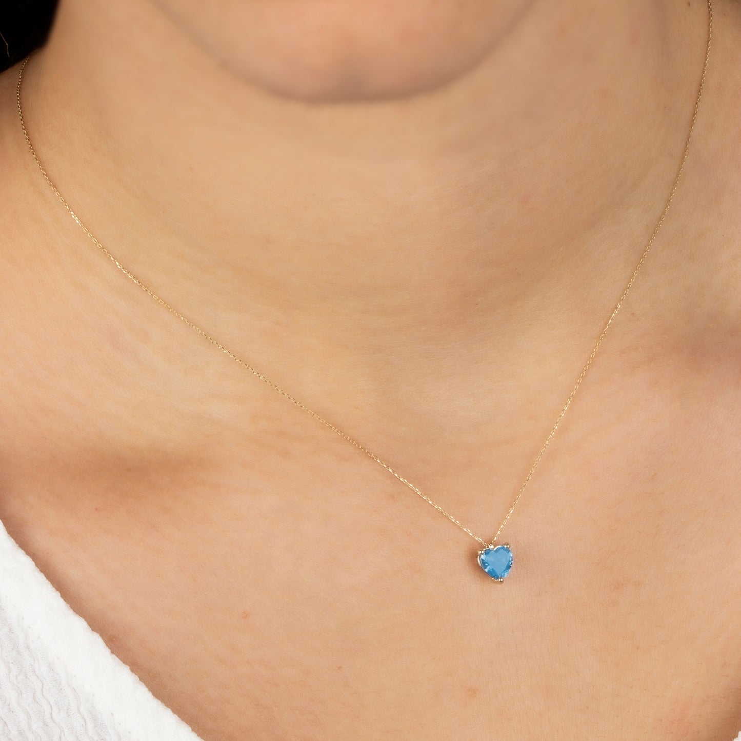 Blue Topaz Heart Necklace 8K/10K/14K Solid Gold, December Birthstone
