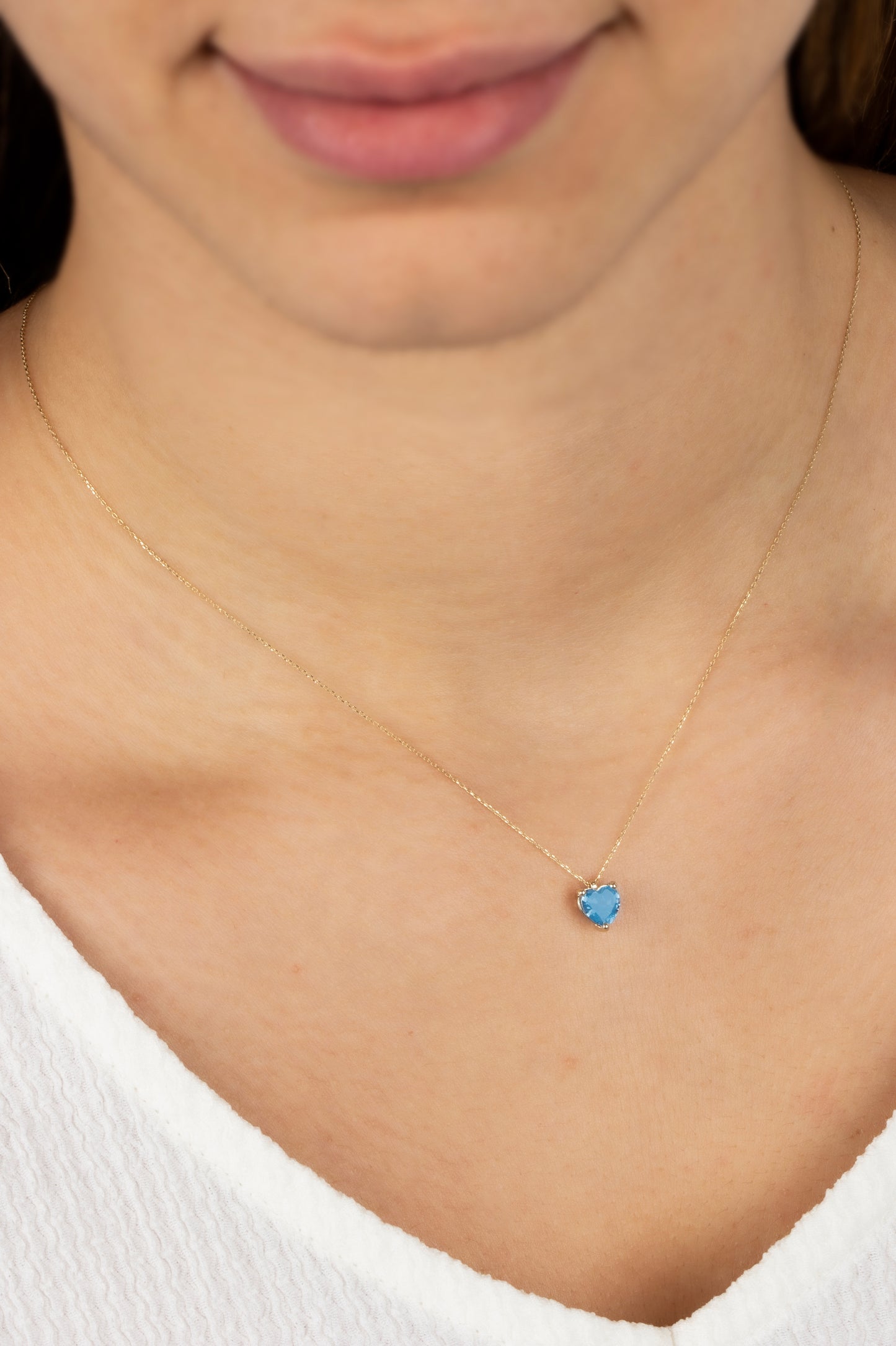 Blue Topaz Heart Necklace 8K/10K/14K Solid Gold, December Birthstone