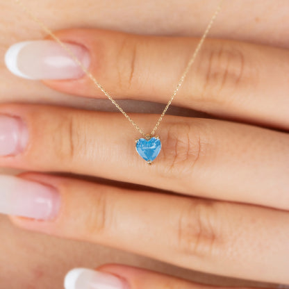 Blue Topaz Heart Necklace 8K/10K/14K Solid Gold, December Birthstone