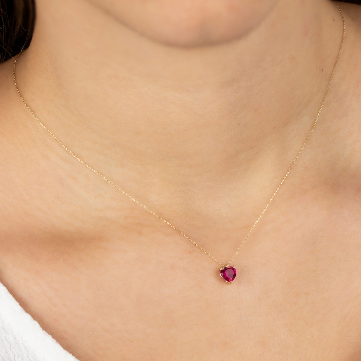 Ruby Heart Necklace 8K/10K/14KSolid Gold, July Birthstone