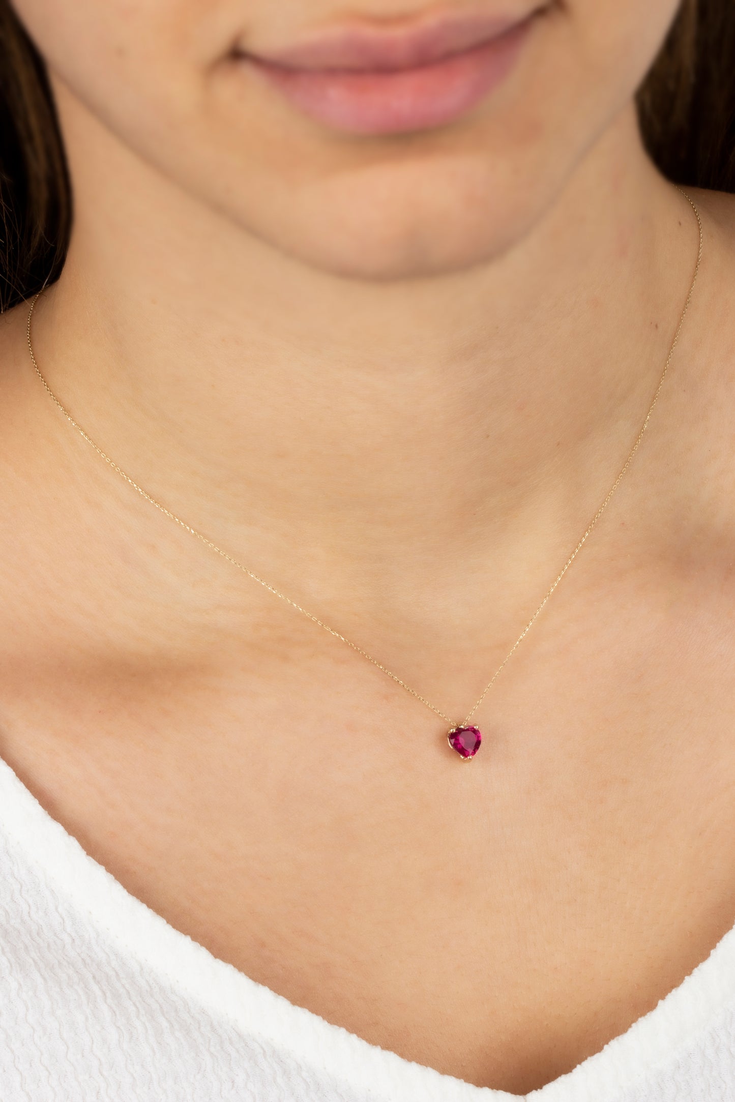 Ruby Heart Necklace 8K/10K/14KSolid Gold, July Birthstone