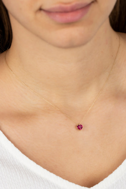 Ruby Heart Necklace 8K/10K/14KSolid Gold, July Birthstone
