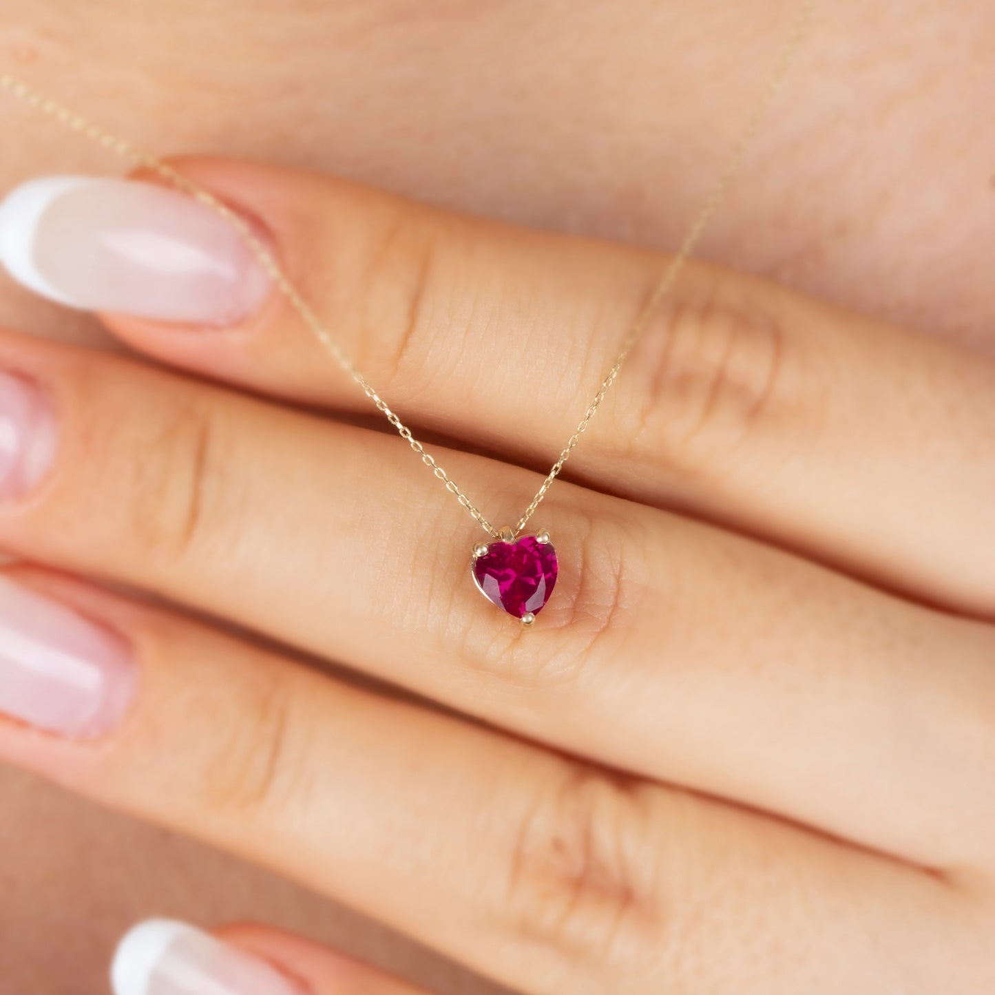 Ruby Heart Necklace 8K/10K/14KSolid Gold, July Birthstone
