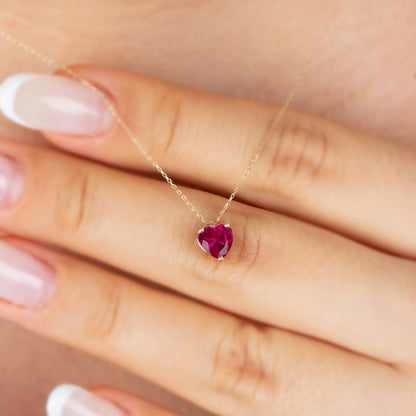 Ruby Heart Necklace 8K/10K/14KSolid Gold, July Birthstone