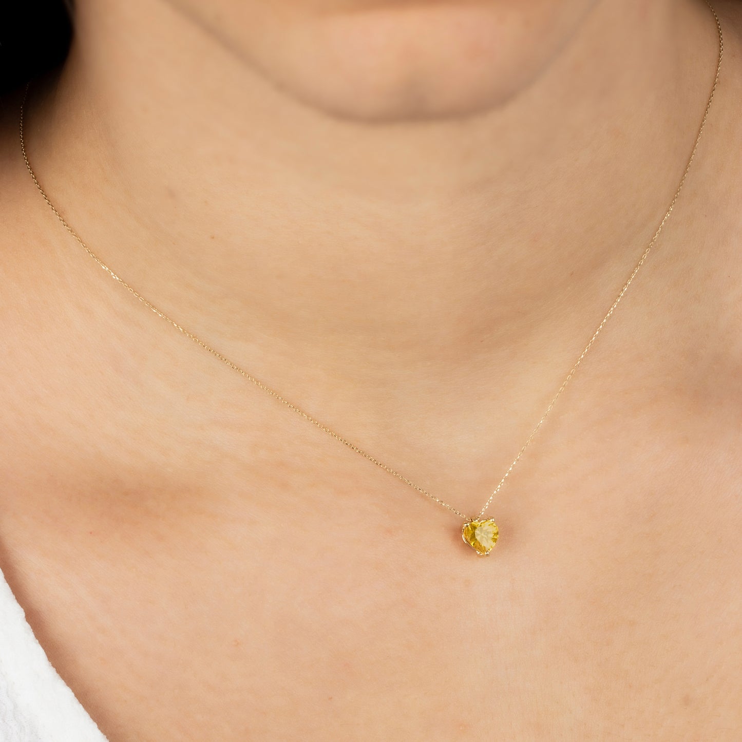 Yellow Topaz Heart Necklace 8K/10K/14K Solid Gold, November Birthstone