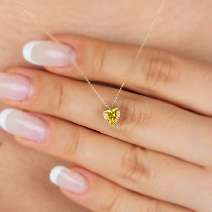 Yellow Topaz Heart Necklace 8K/10K/14K Solid Gold, November Birthstone