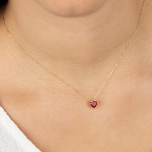 Garnet Heart Necklace 8K/10K/14K Solid Gold, January Birthstone