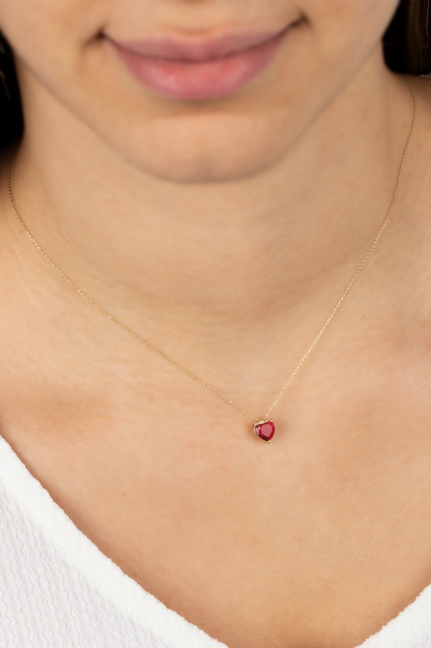 Garnet Heart Necklace 8K/10K/14K Solid Gold, January Birthstone