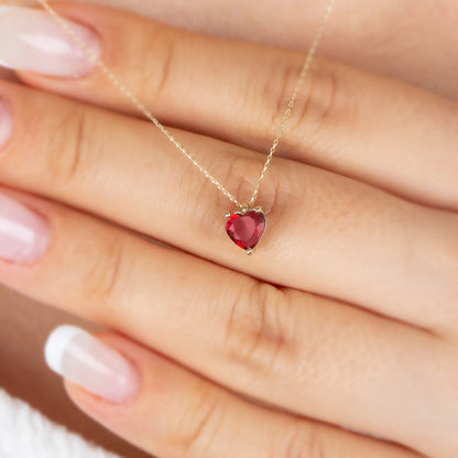 Garnet Heart Necklace 8K/10K/14K Solid Gold, January Birthstone