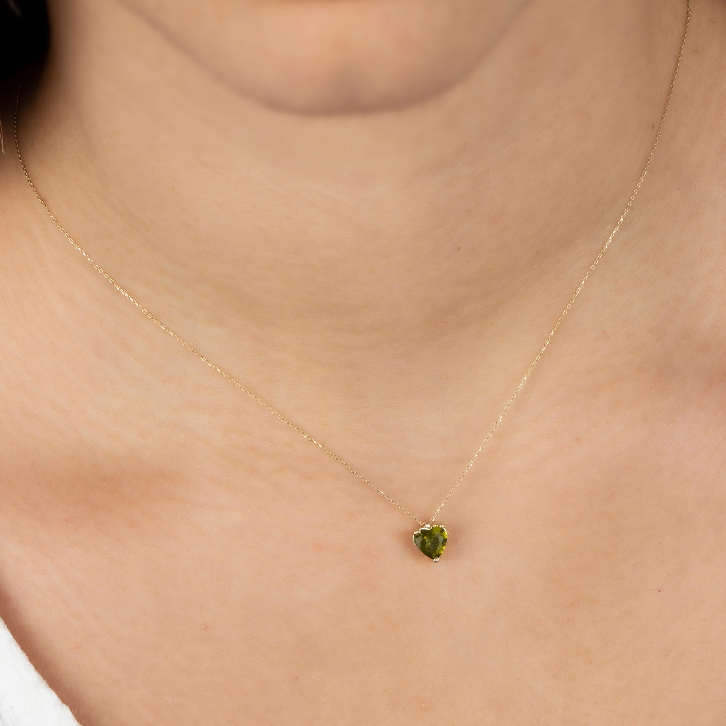 Peridot Heart Necklace 8K/10K/14K Solid Gold, August Birthstone