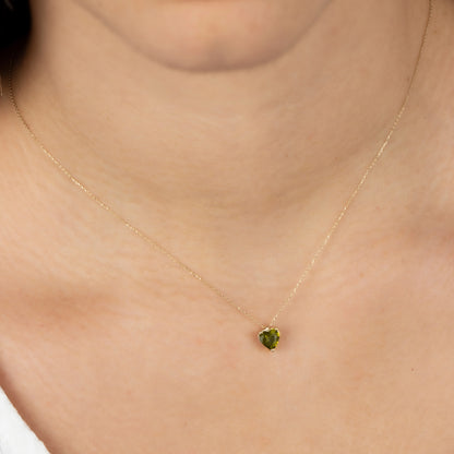 Peridot Heart Necklace 8K/10K/14K Solid Gold, August Birthstone