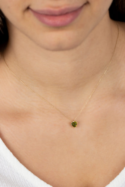Peridot Heart Necklace 8K/10K/14K Solid Gold, August Birthstone