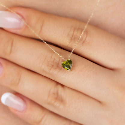Peridot Heart Necklace 8K/10K/14K Solid Gold, August Birthstone