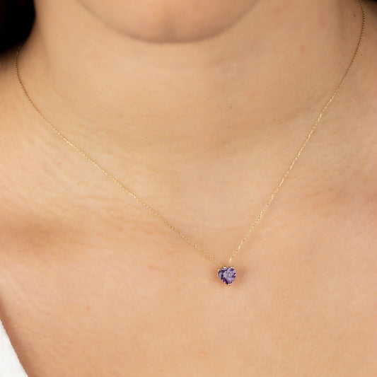 Amethyst Heart Necklace 8K/10K/14K Solid Gold, February Birthstone