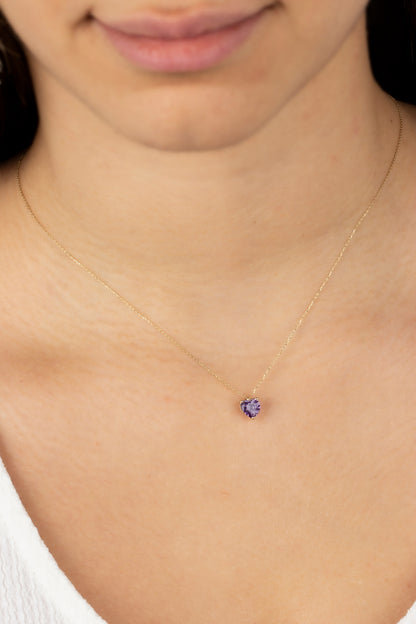 Amethyst Heart Necklace 8K/10K/14K Solid Gold, February Birthstone