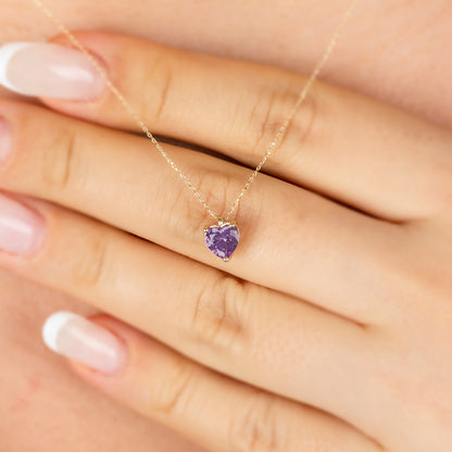 Amethyst Heart Necklace 8K/10K/14K Solid Gold, February Birthstone