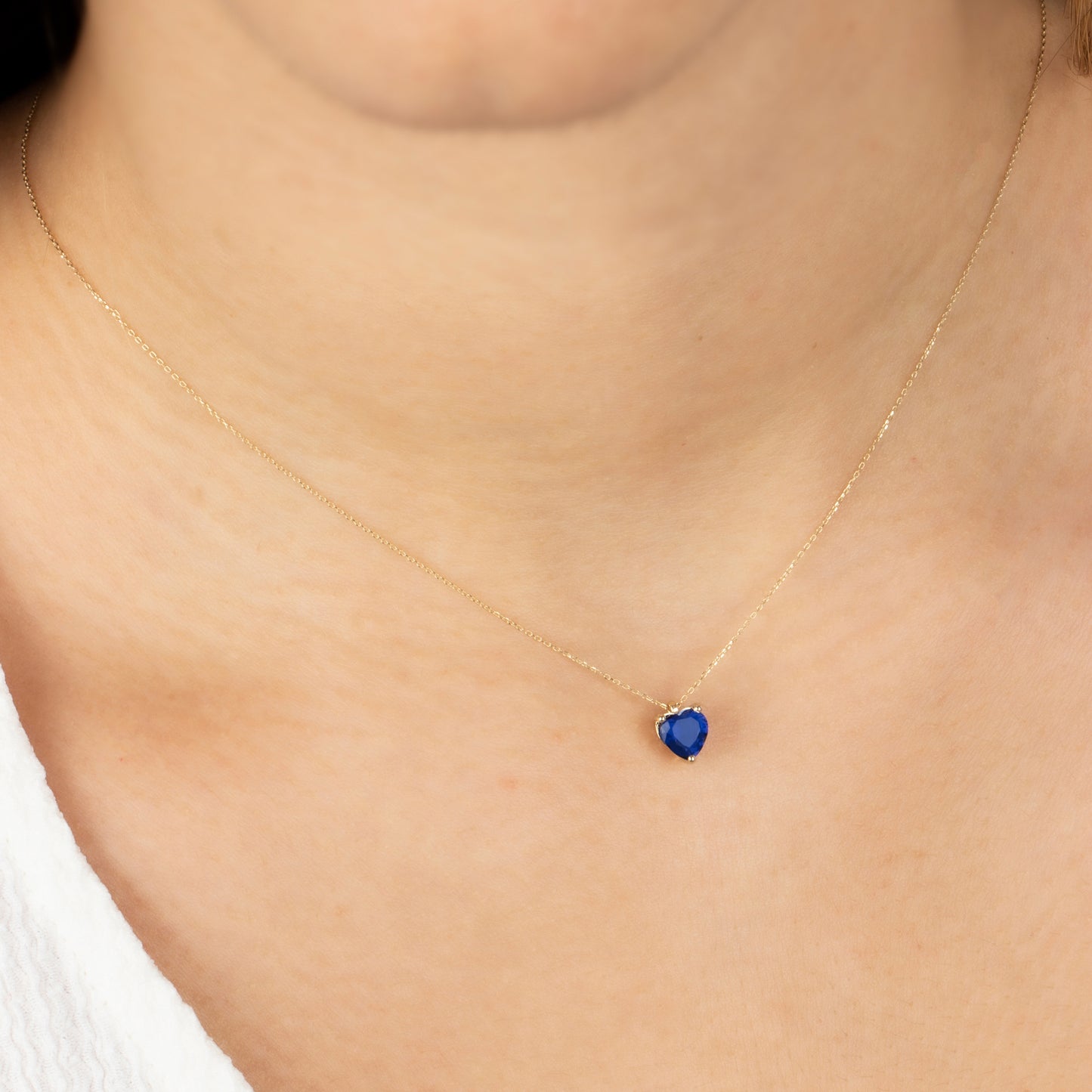 Sapphire Heart Necklace 8K/10K/14K Solid Gold, September Birthstone