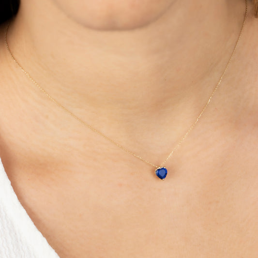 Sapphire Heart Necklace 8K/10K/14K Solid Gold, September Birthstone
