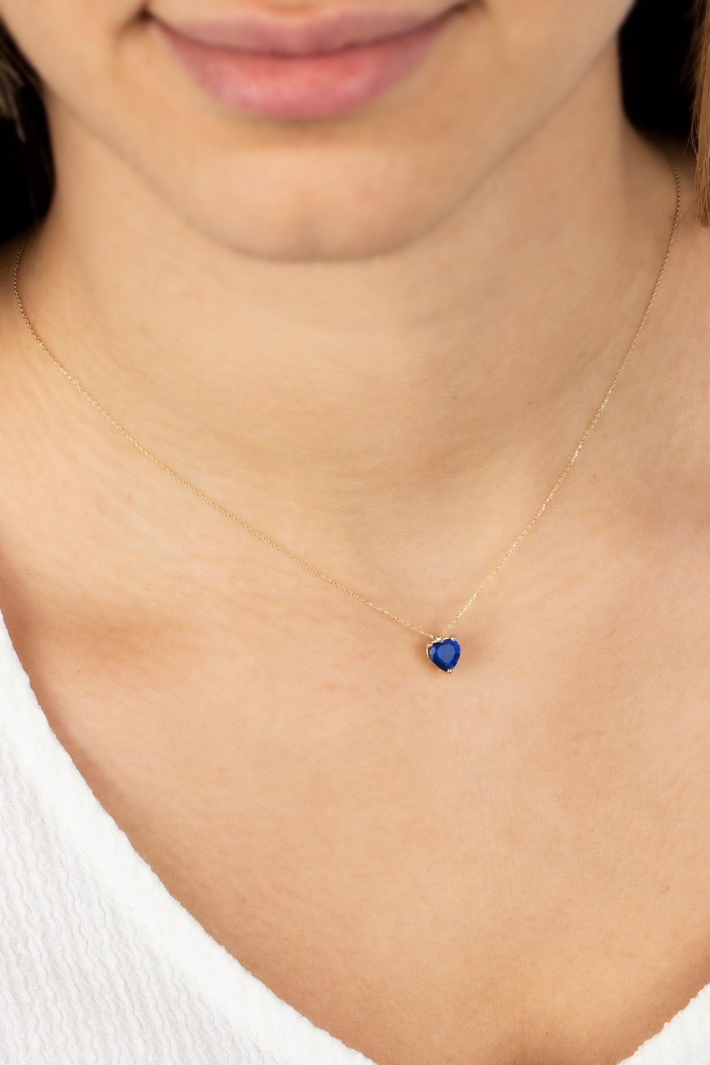 Sapphire Heart Necklace 8K/10K/14K Solid Gold, September Birthstone