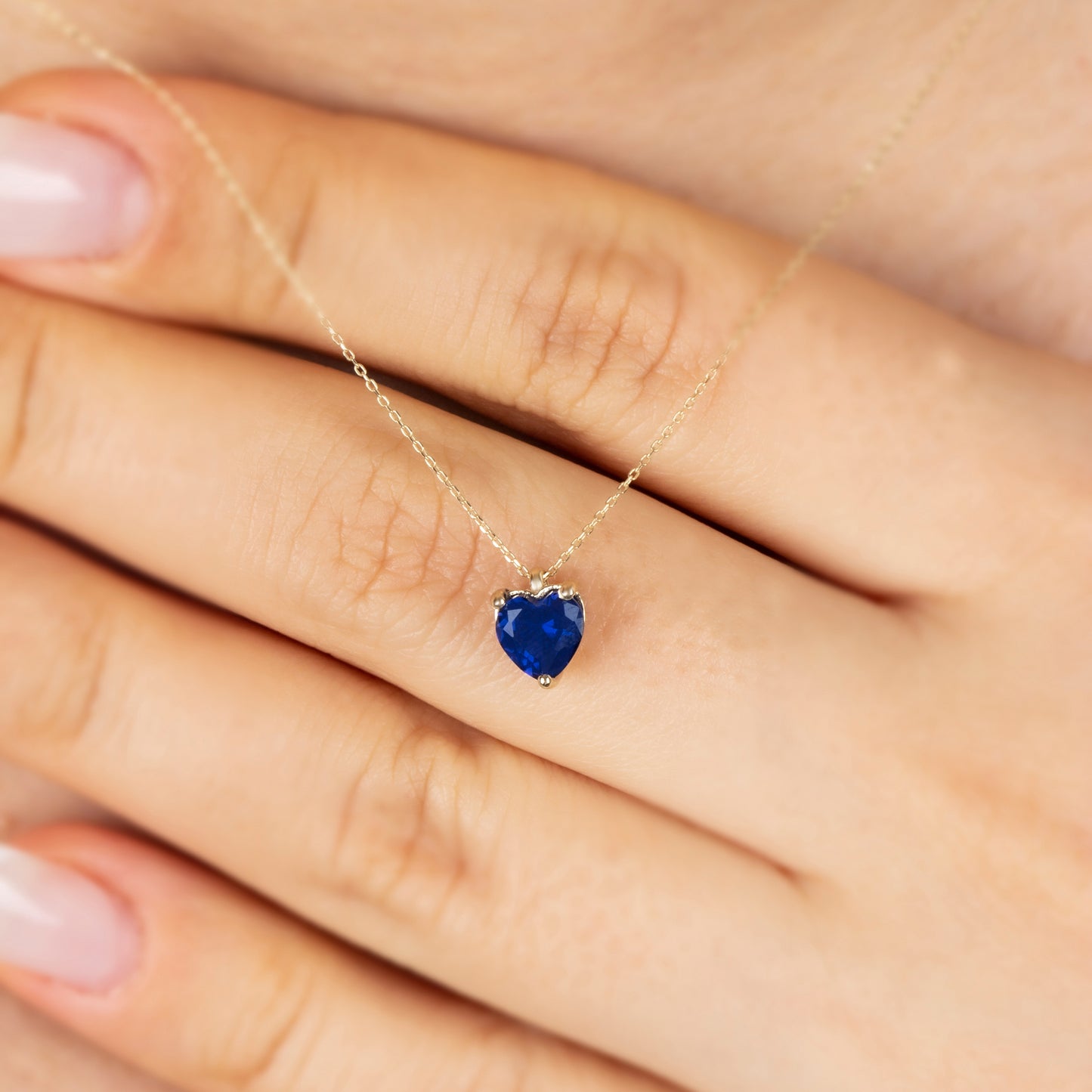 Sapphire Heart Necklace 8K/10K/14K Solid Gold, September Birthstone