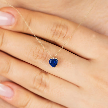 Sapphire Heart Necklace 8K/10K/14K Solid Gold, September Birthstone