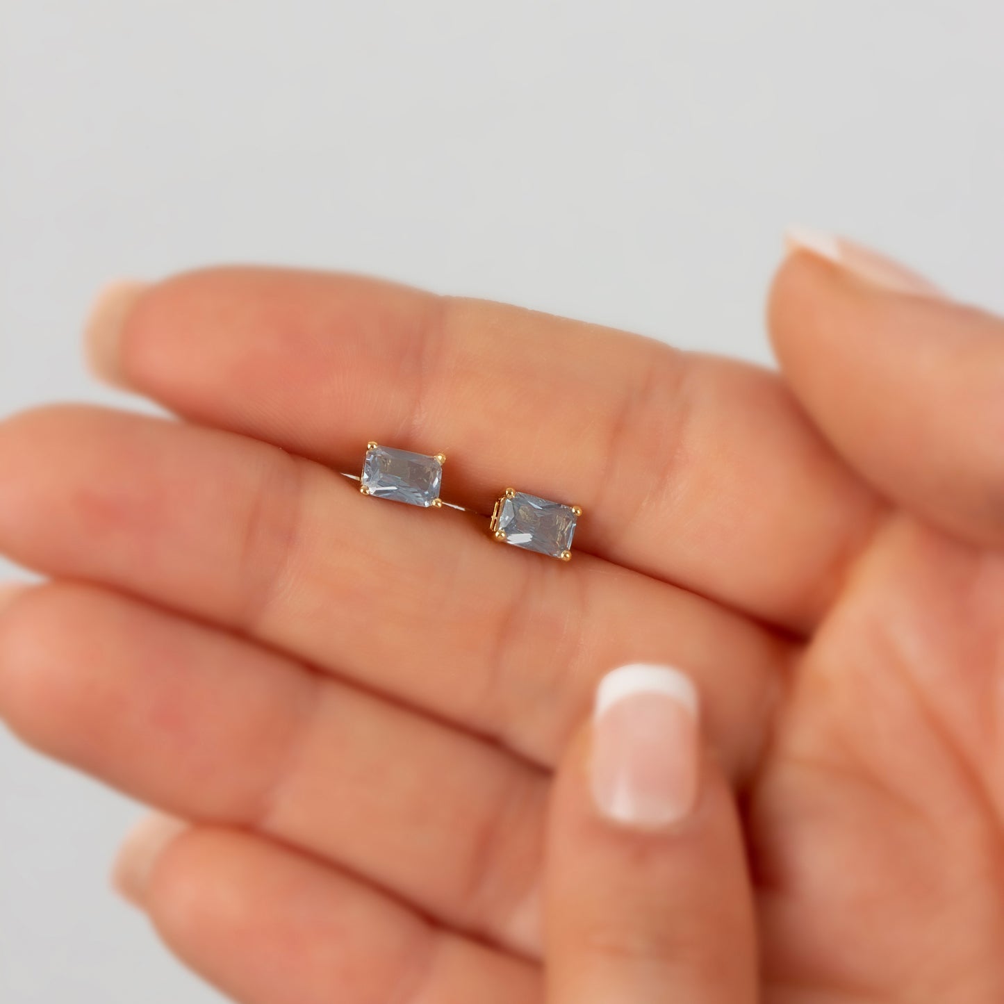 Aquamarine Rectangle Stud Earring in 10K/14K Solid Gold, March Birthstone