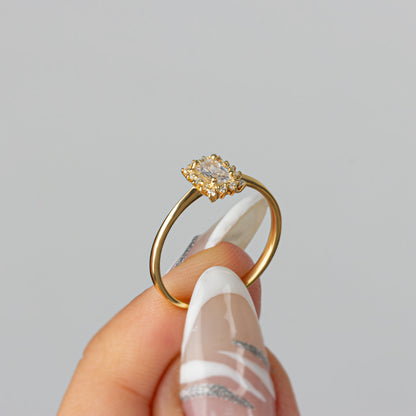 White Topaz Rectangle Ring with Real Diamonds, 14K Solid Gold