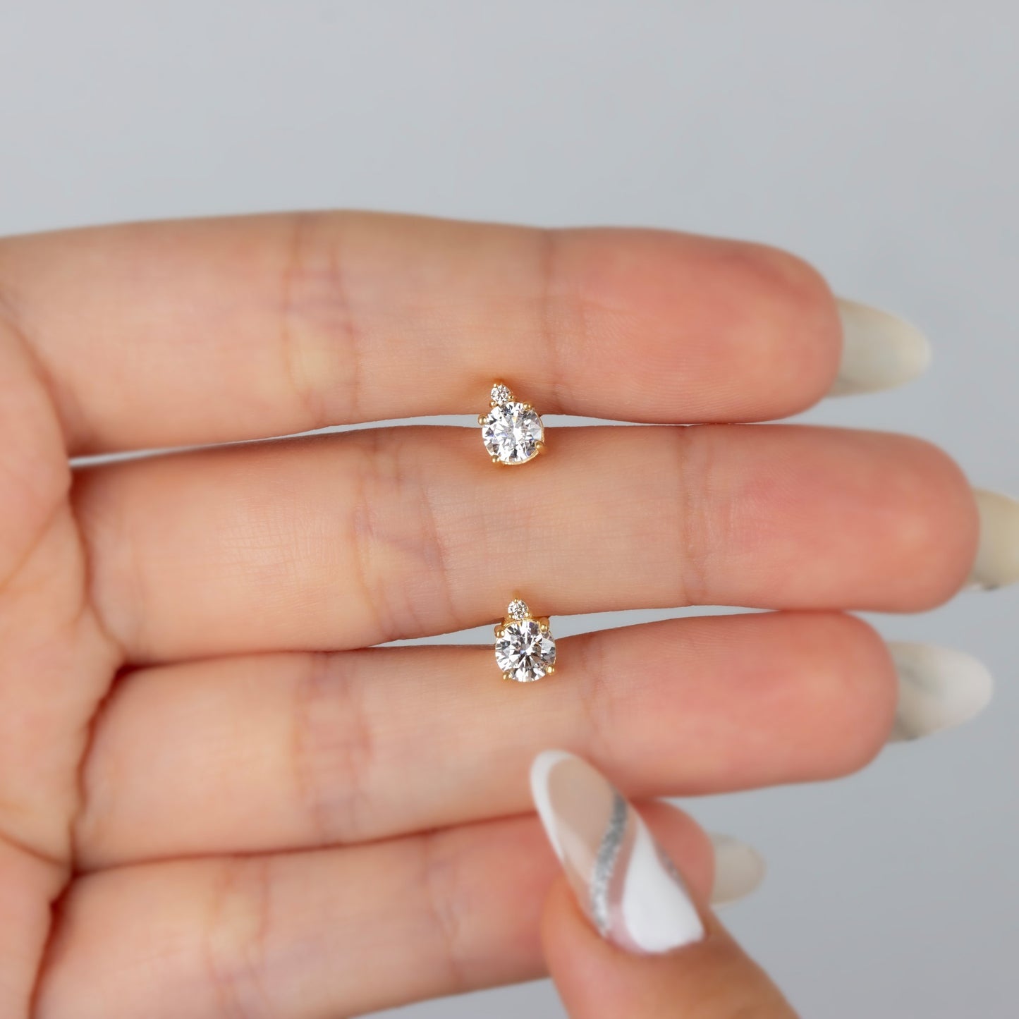 Round White Topaz Stud Earring in 10K/14K Solid Gold with Single Stone Real Diamond, April Birthstone Jewelry