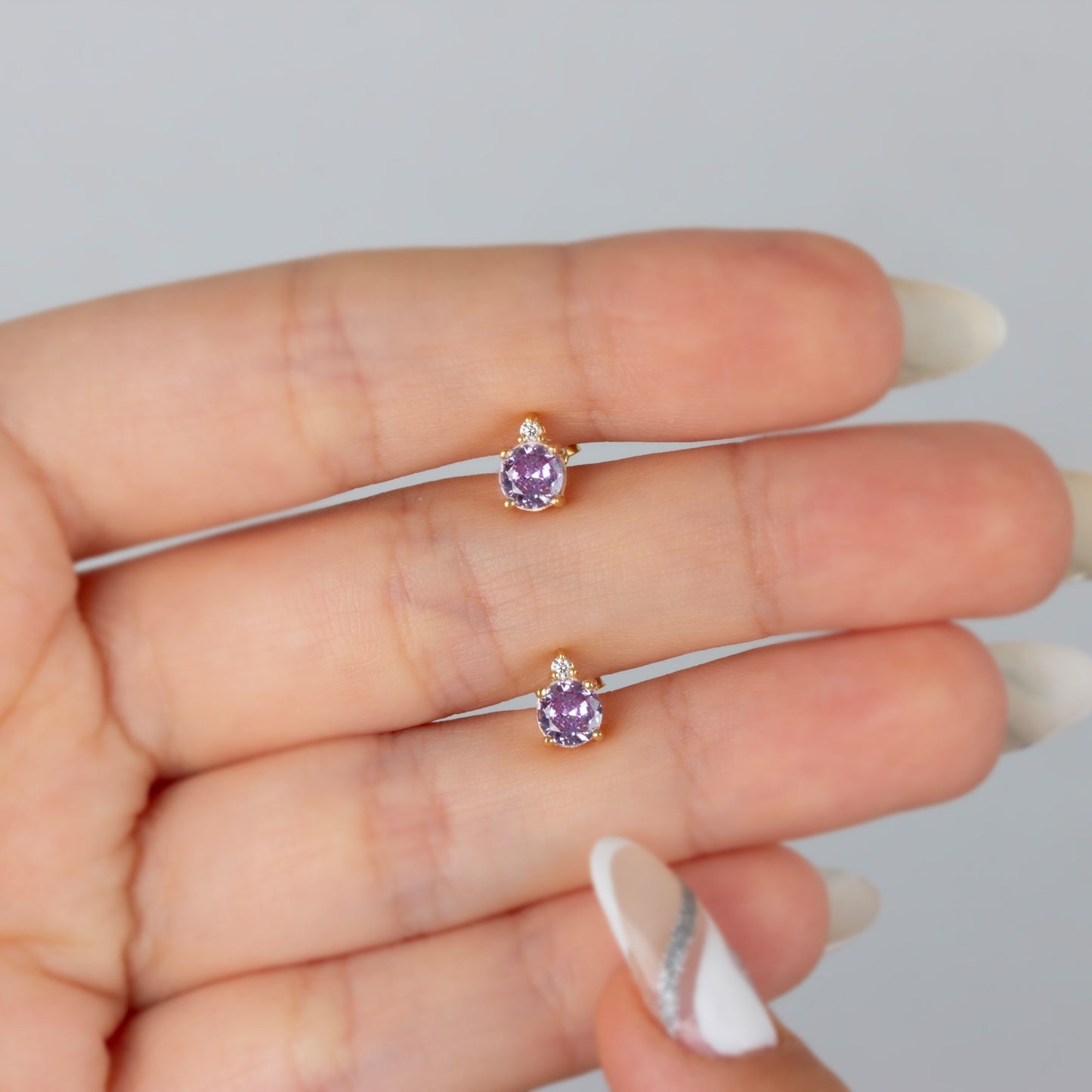 Round Alexandrite Stud Earring in 10K/14K Solid Gold with Single Stone Real Diamond, June  Birthstone Jewelry