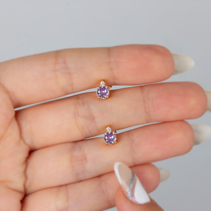 Round Alexandrite Stud Earring in 10K/14K Solid Gold with Single Stone Real Diamond, June  Birthstone Jewelry