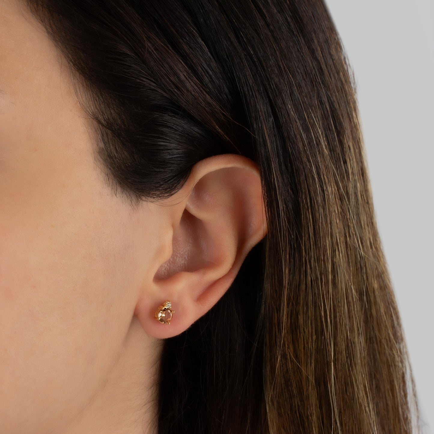 Round Citrine Stud Earring in 10K/14K Solid Gold with Single Stone Real Diamond, November Birthstone Jewelry