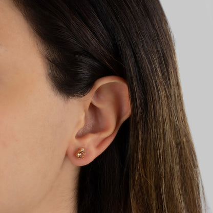 Round Citrine Stud Earring in 10K/14K Solid Gold with Single Stone Real Diamond, November Birthstone Jewelry