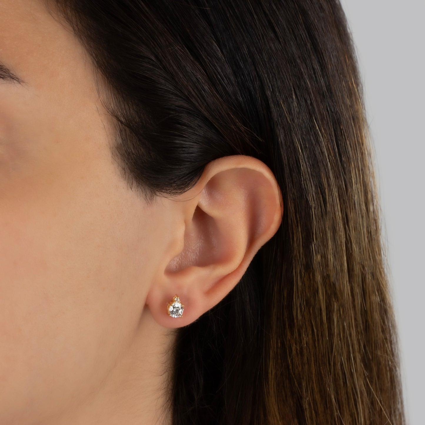 Round White Topaz Stud Earring in 10K/14K Solid Gold with Single Stone Real Diamond, April Birthstone Jewelry