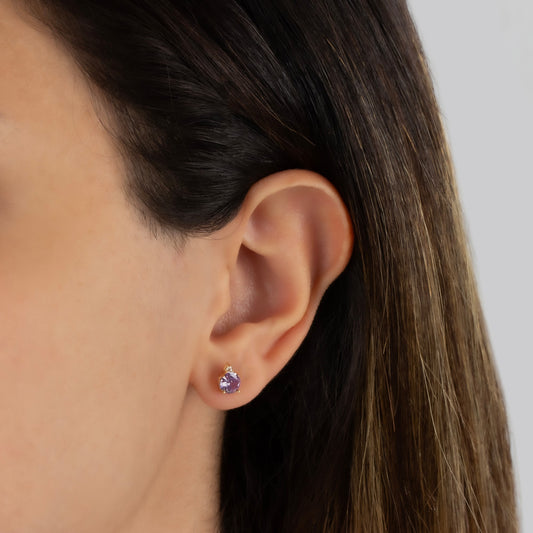 Round Alexandrite Stud Earring in 10K/14K Solid Gold with Single Stone Real Diamond, June  Birthstone Jewelry