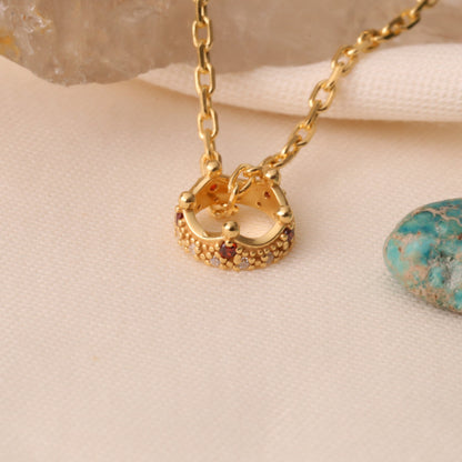 Crown Garnet Necklace in 14K Solid Gold with Real Diamonds | January Birthstone Queen Jewelry Necklace