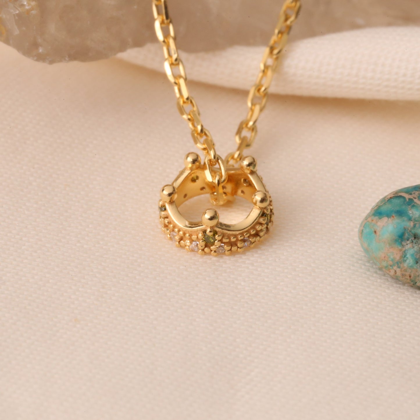 Crown Peridot Necklace in 14K Solid Gold with Real Diamonds | August Birthstone Queen Jewelry Necklace