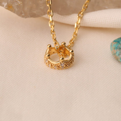 Crown White Topaz Necklace in 14K Solid Gold with Real Diamonds | April Birthstone Queen Jewelry Necklace