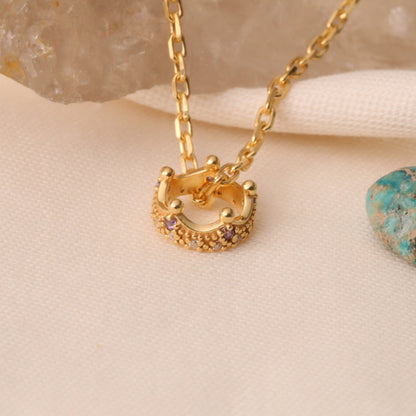 Crown Amethyst Necklace in 14K Solid Gold with Real Diamonds | February Birthstone Queen Jewelry Necklace
