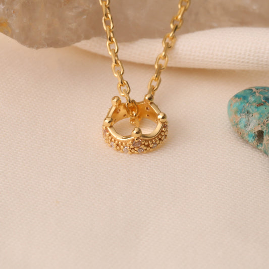 Crown Citrine Necklace in 14K Solid Gold with Real Diamonds | November Birthstone Queen Jewelry Necklace