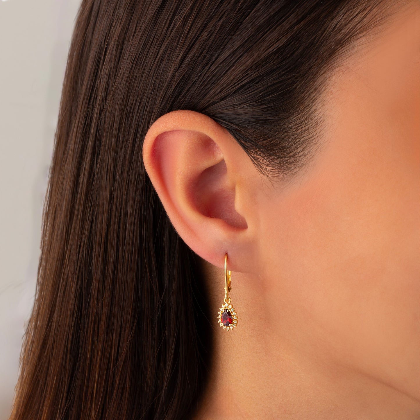 Teardrop Garnet Bezel Dangling Earrings in 8K/10K/14K Solid Gold Surrounded with Real Diamonds, January Birthstone Jewelry