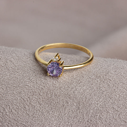 Round Alexandrite Ring in 14K Solid Gold with Single Stone Real Diamond, June Birthstone Jewelry