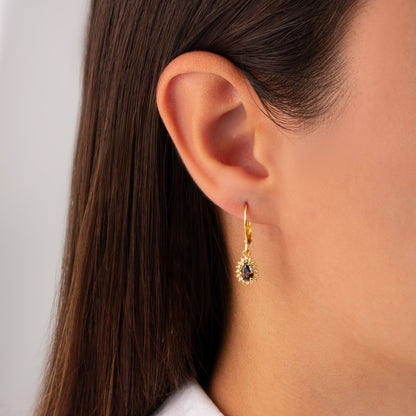Teardrop Smoky Quartz Bezel Dangling Earrings in 8K/10K/14K Solid Gold Surrounded with Real Diamonds, Birthstone Jewelry