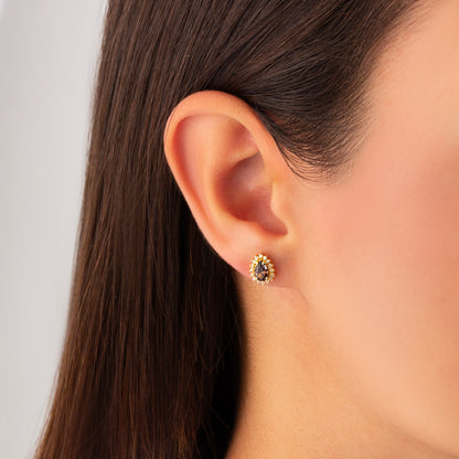 Teardrop Smoky Quartz Bezel Stud Earrings in 10K/14K Solid Gold Surrounded with Real Diamonds, Birthstone Jewelry