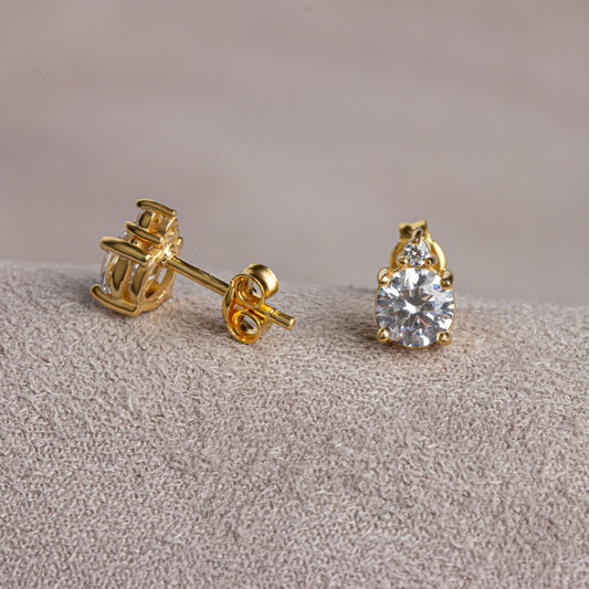 Round White Topaz Stud Earring in 10K/14K Solid Gold with Single Stone Real Diamond, April Birthstone Jewelry