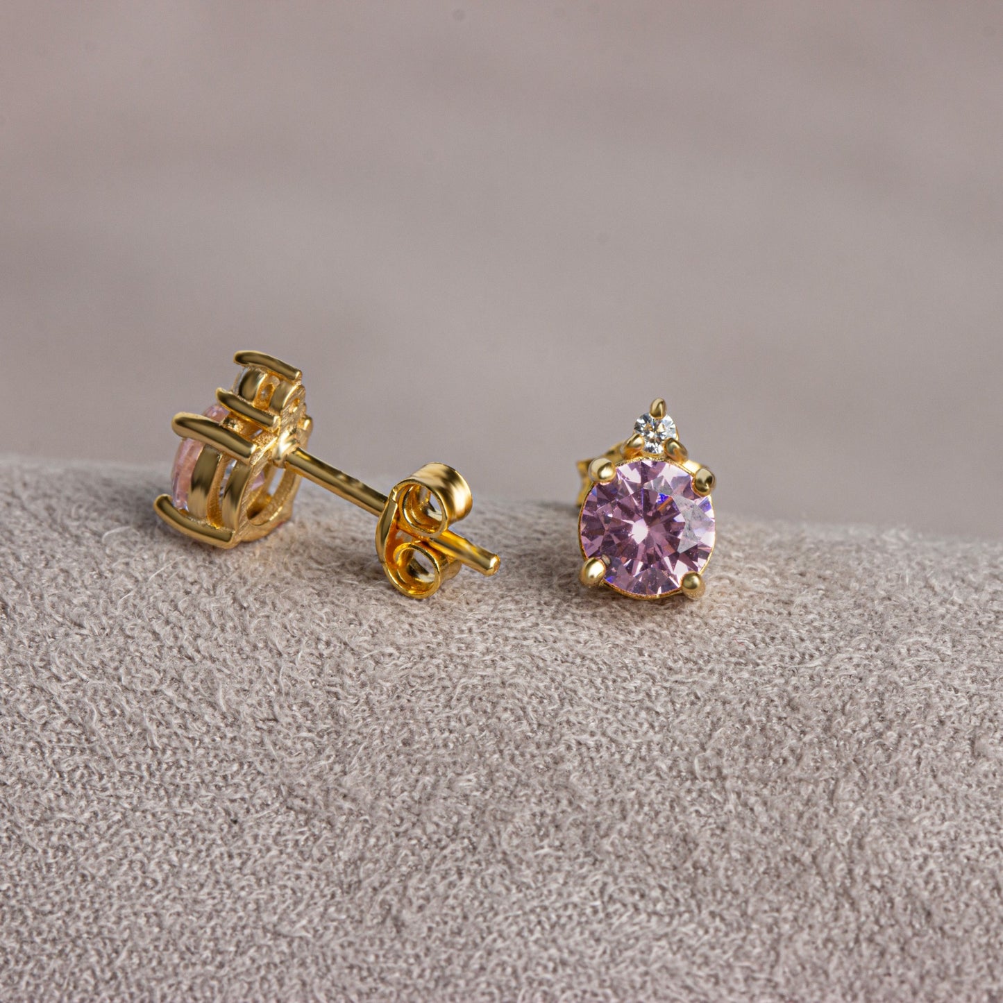 Round Pink Tourmaline Stud Earring in 10K/14K Solid Gold with Single Stone Real Diamond, October Birthstone Jewelry