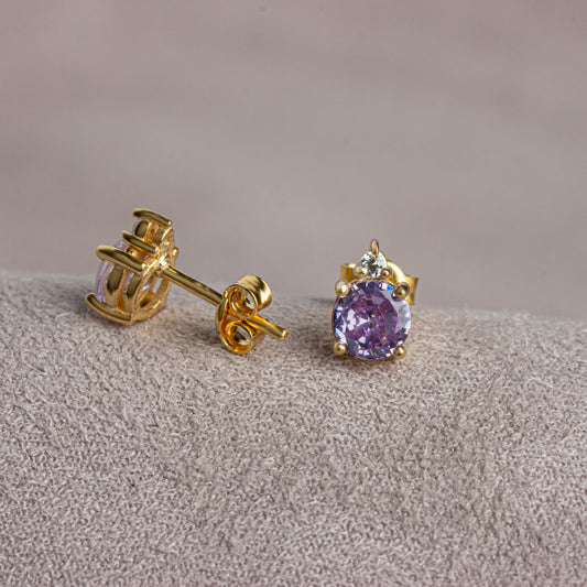 Round Alexandrite Stud Earring in 10K/14K Solid Gold with Single Stone Real Diamond, June  Birthstone Jewelry
