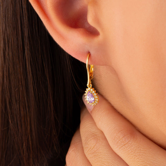 Teardrop Alexandrite Bezel Dangling Earrings in 8K/10K/14K Solid Gold Surrounded with Real Diamonds, June Birthstone Jewelry