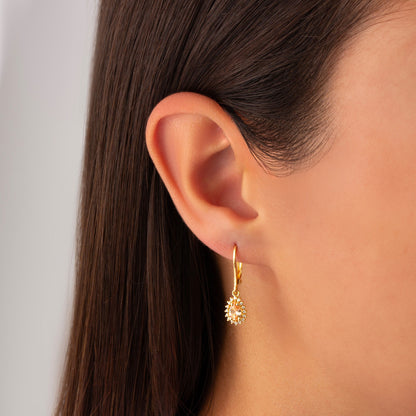 Teardrop Citrine Bezel Dangling Earrings in 8K/10K/14K Solid Gold Surrounded with Real Diamonds, November Birthstone Jewelry