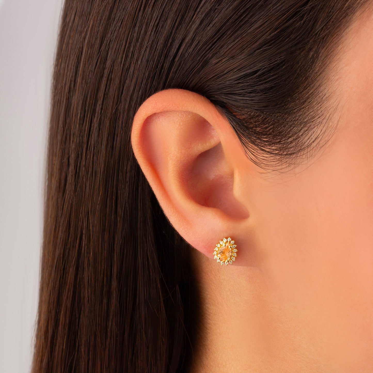 Teardrop Citrine Bezel Stud Earrings in 10K/14K Solid Gold Surrounded with Real Diamonds, November Birthstone Jewelry